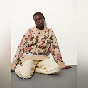 Zara Floral Pattern Sweater, Oversized Medium